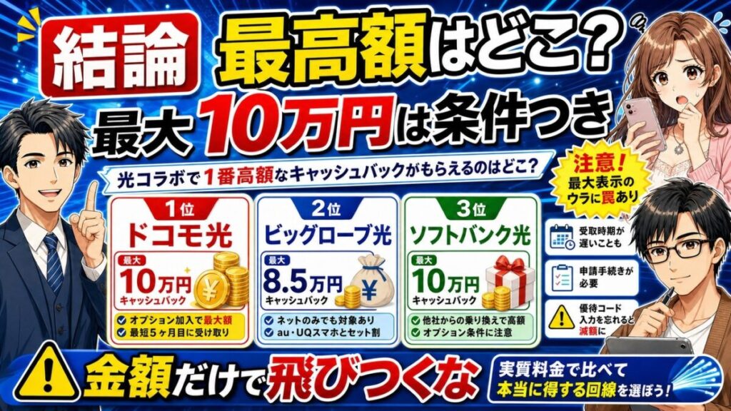 1番高額なキャッシュバックがもらえる光コラボ